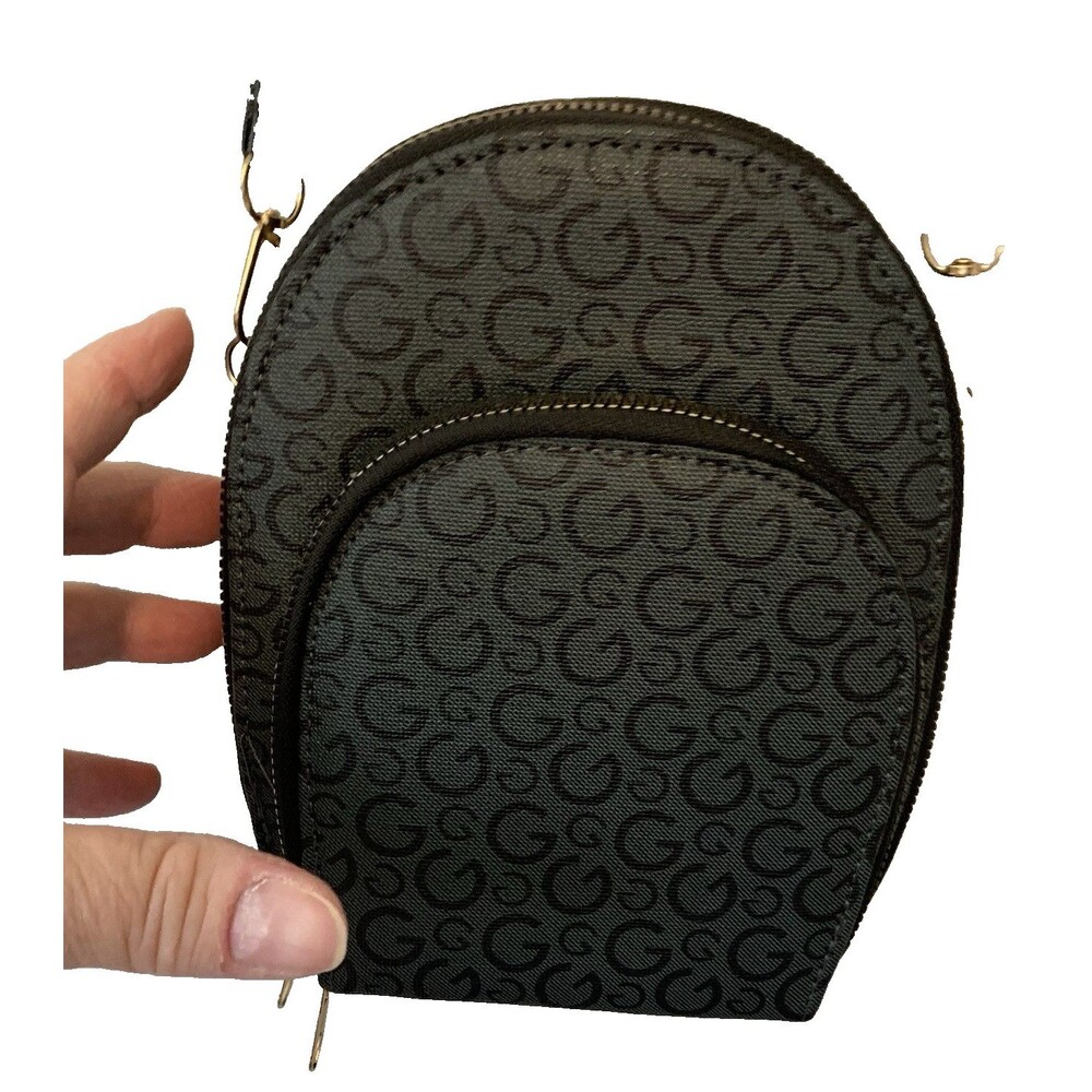 Guess Mini Black Logo 3-Compartment Small Shoulder Crossbody Bag Purse 6”x7”